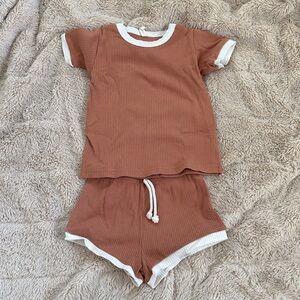 Quincy Mae Ribbed Shortie Set in Terra Cotta